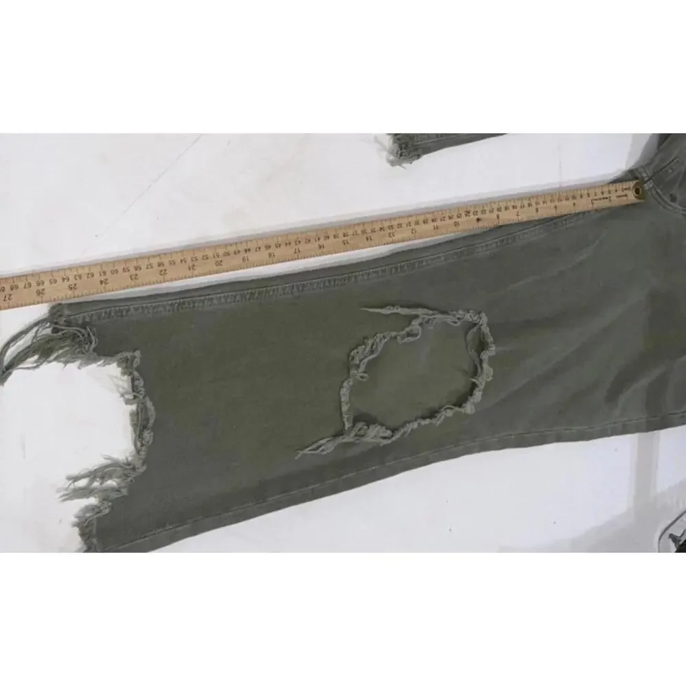 Free People We The Free Maggie Jeans Distressed Ripped Green Frayed Hem Size‎ 29